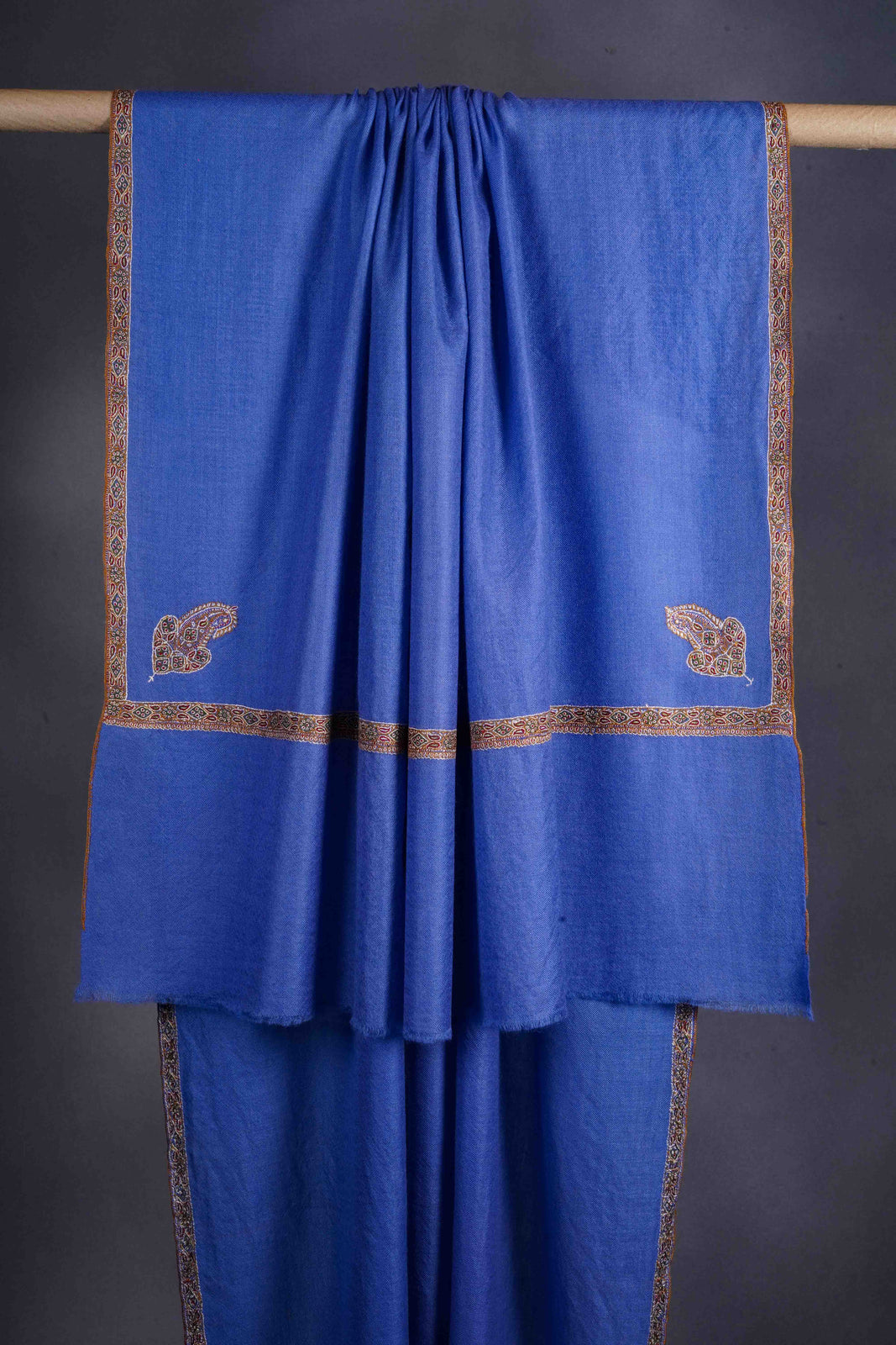 Blue Border Embroidery Cashmere Pashmina Shawl