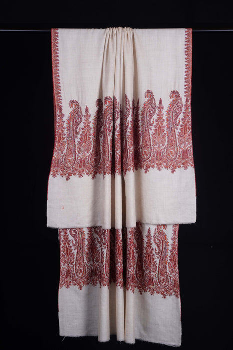 Ivory Big Border Embroidery Cashmere Pashmina Shawl