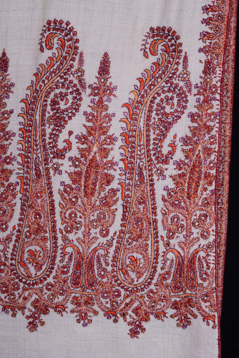 Ivory Big Border Embroidery Cashmere Pashmina Shawl