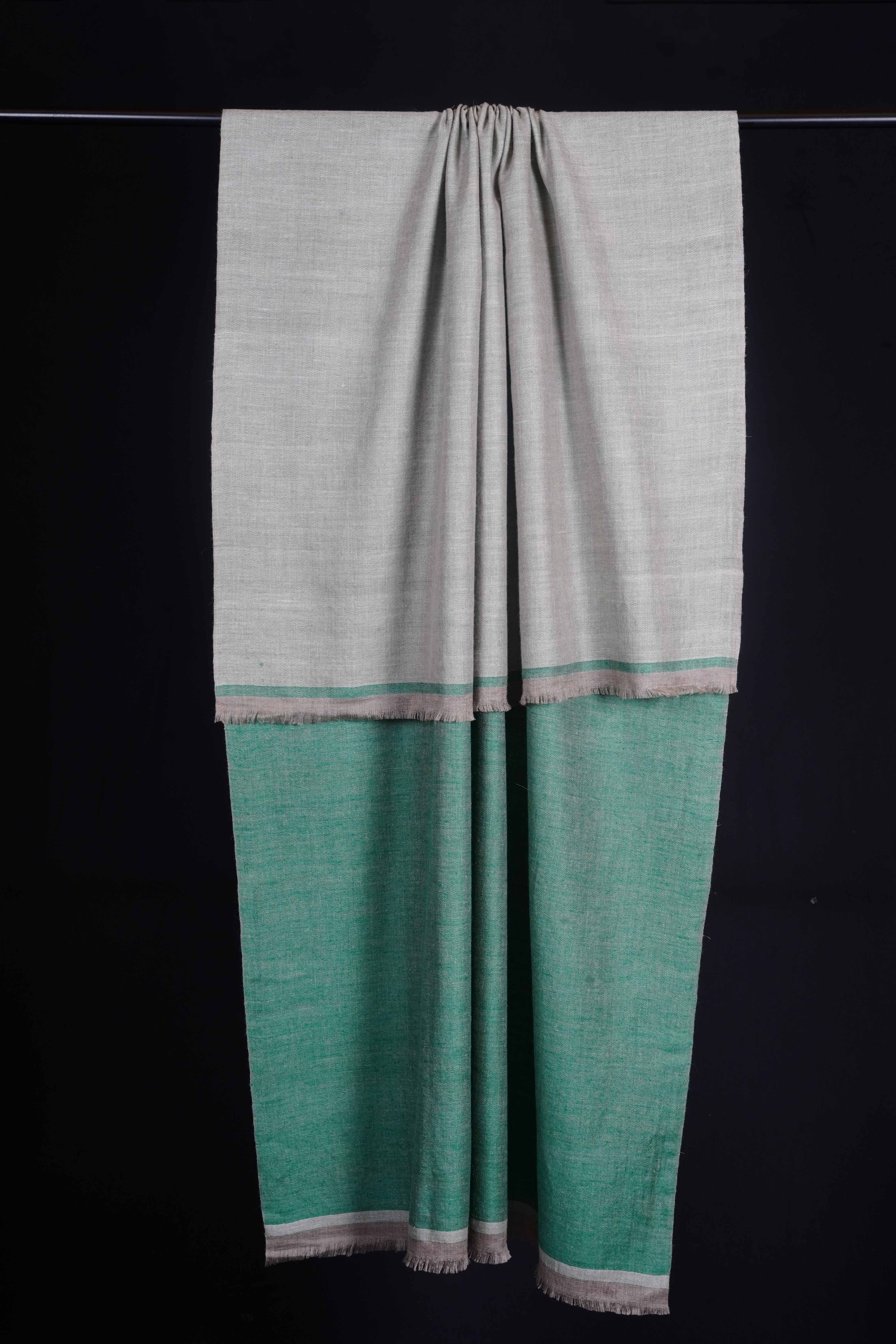 Reversible Green and Silver Handwoven Cashmere Pashmina Shawl