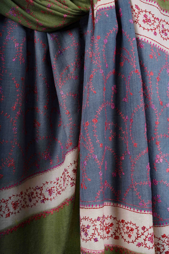 Triple Dye Jali Sozni Embroidery Shawl