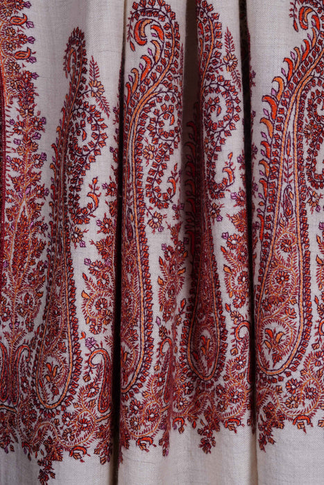 Ivory Big Border Embroidery Cashmere Pashmina Shawl