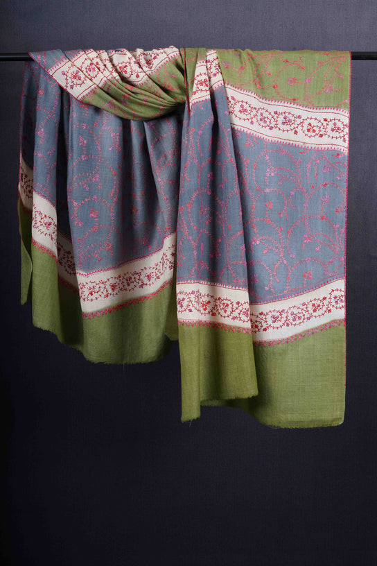 Triple Dye Jali Sozni Embroidery Shawl