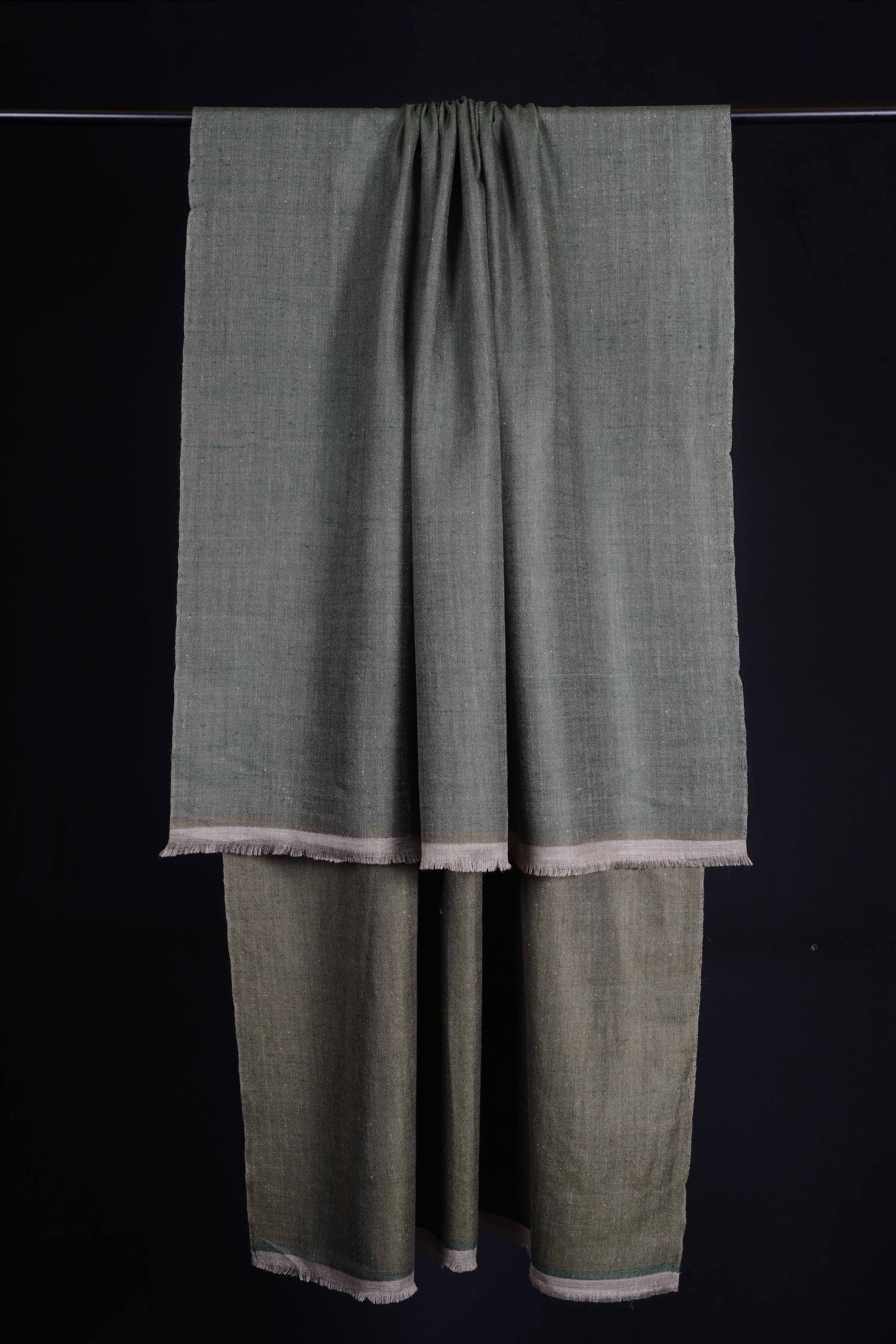 Reversible Dark and Olive Green Handwoven Cashmere Pashmina Shawl