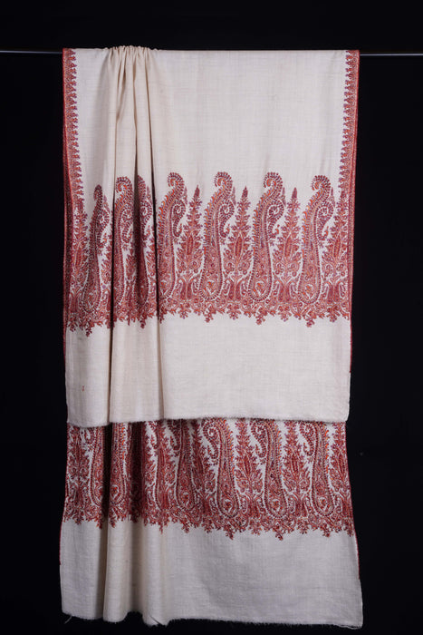 Ivory Big Border Embroidery Cashmere Pashmina Shawl