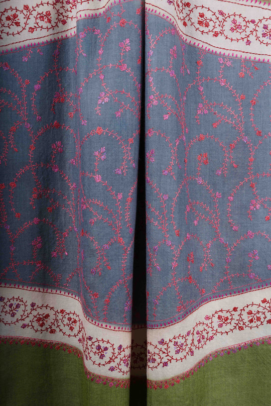 Triple Dye Jali Sozni Embroidery Shawl