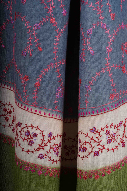Triple Dye Jali Sozni Embroidery Shawl
