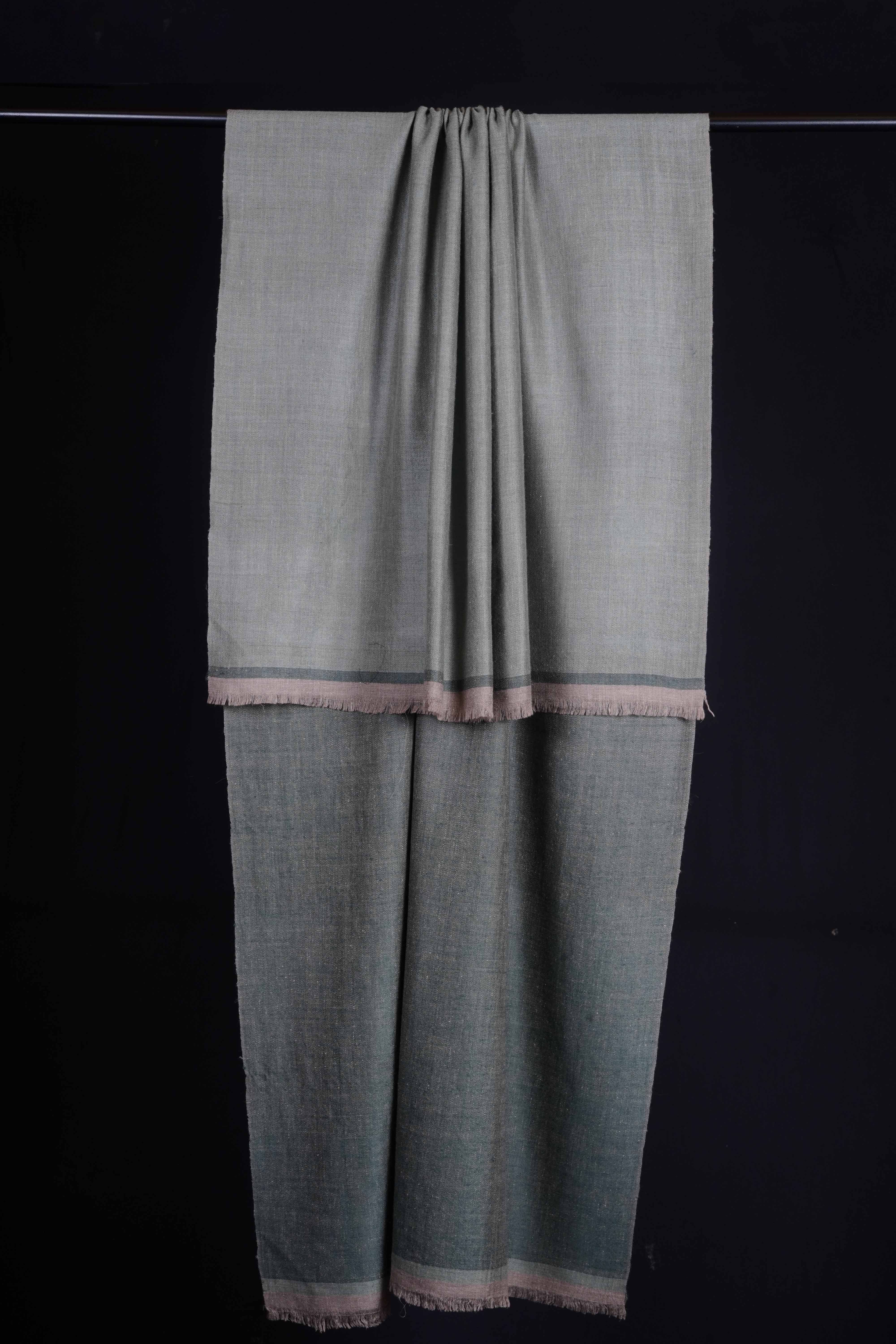 Reversible Emerald and Light Green Handwoven Cashmere Pashmina Shawl