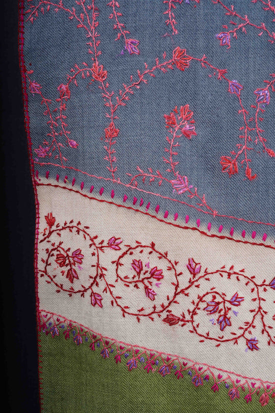 Triple Dye Jali Sozni Embroidery Shawl