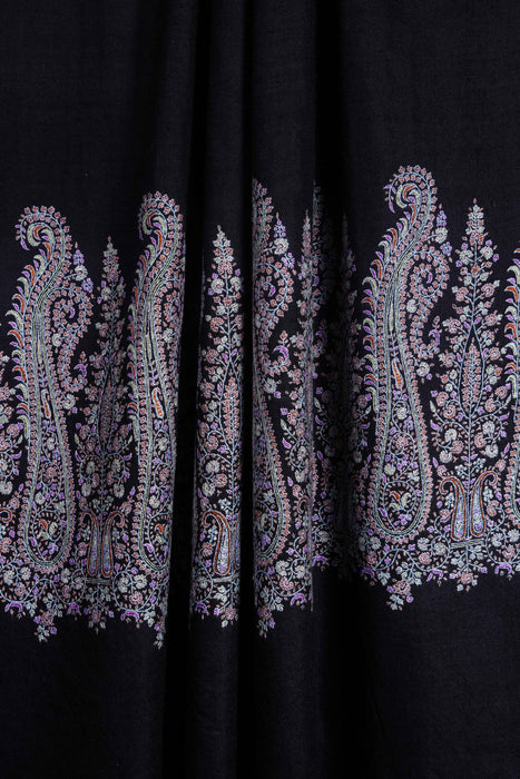 Black Big Border Embroidery Cashmere Pashmina Shawl