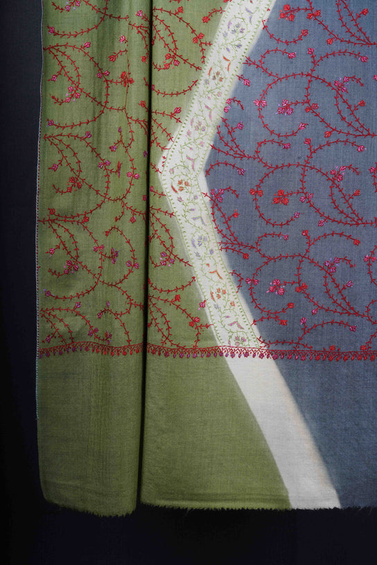Triple Dye Jali Sozni Embroidery Shawl