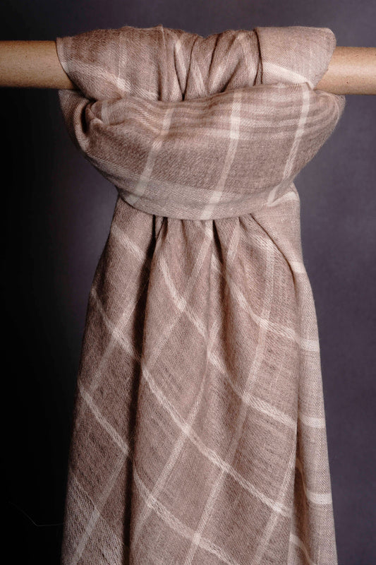 Ivory & Natural Check Handwoven Cashmere Pashmina Shawl