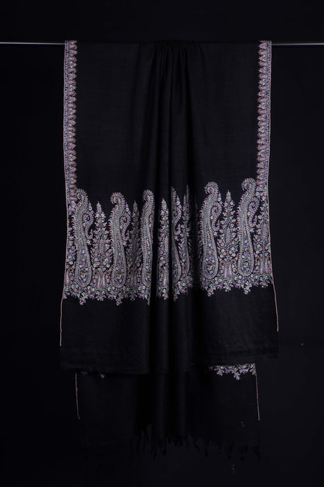 Black Big Border Embroidery Cashmere Pashmina Shawl