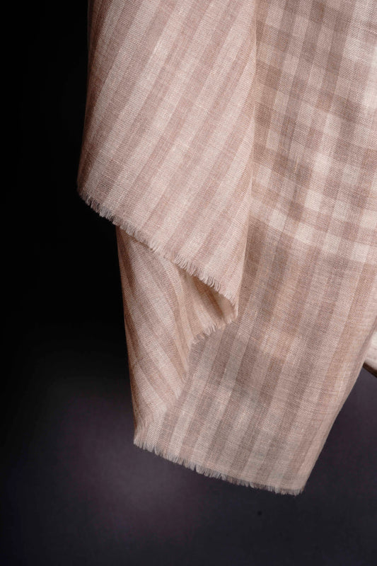 Cream Check Handwoven Cashmere Pashmina Shawl