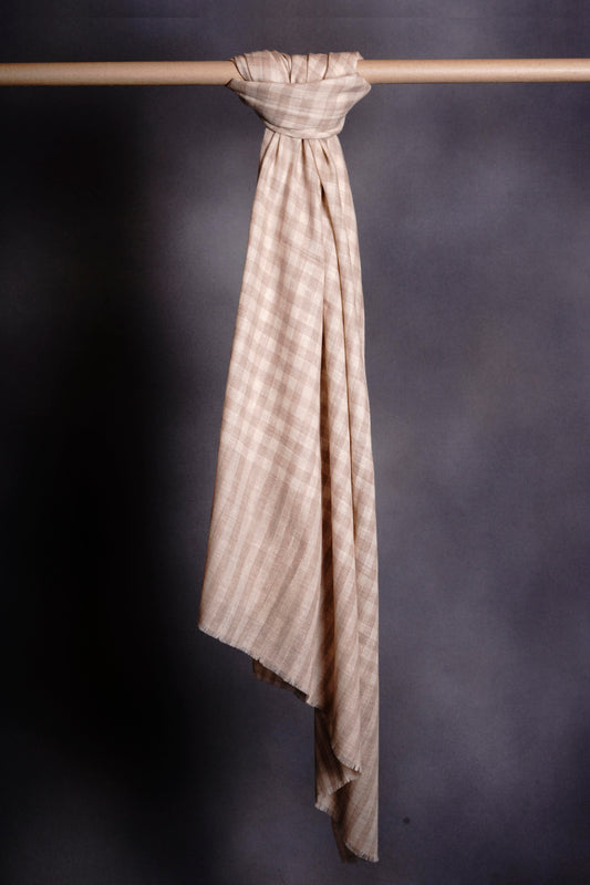 Cream Check Handwoven Cashmere Pashmina Shawl