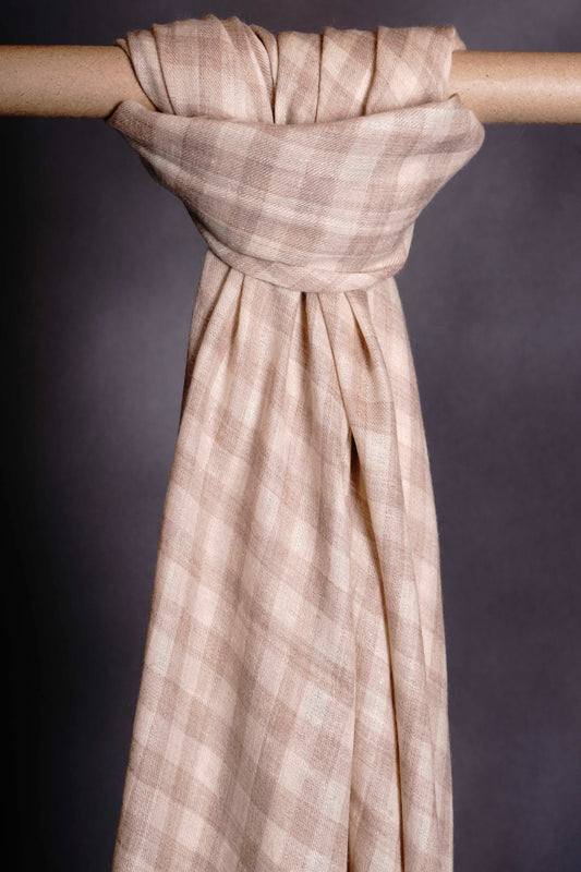 Cream Check Handwoven Cashmere Pashmina Shawl