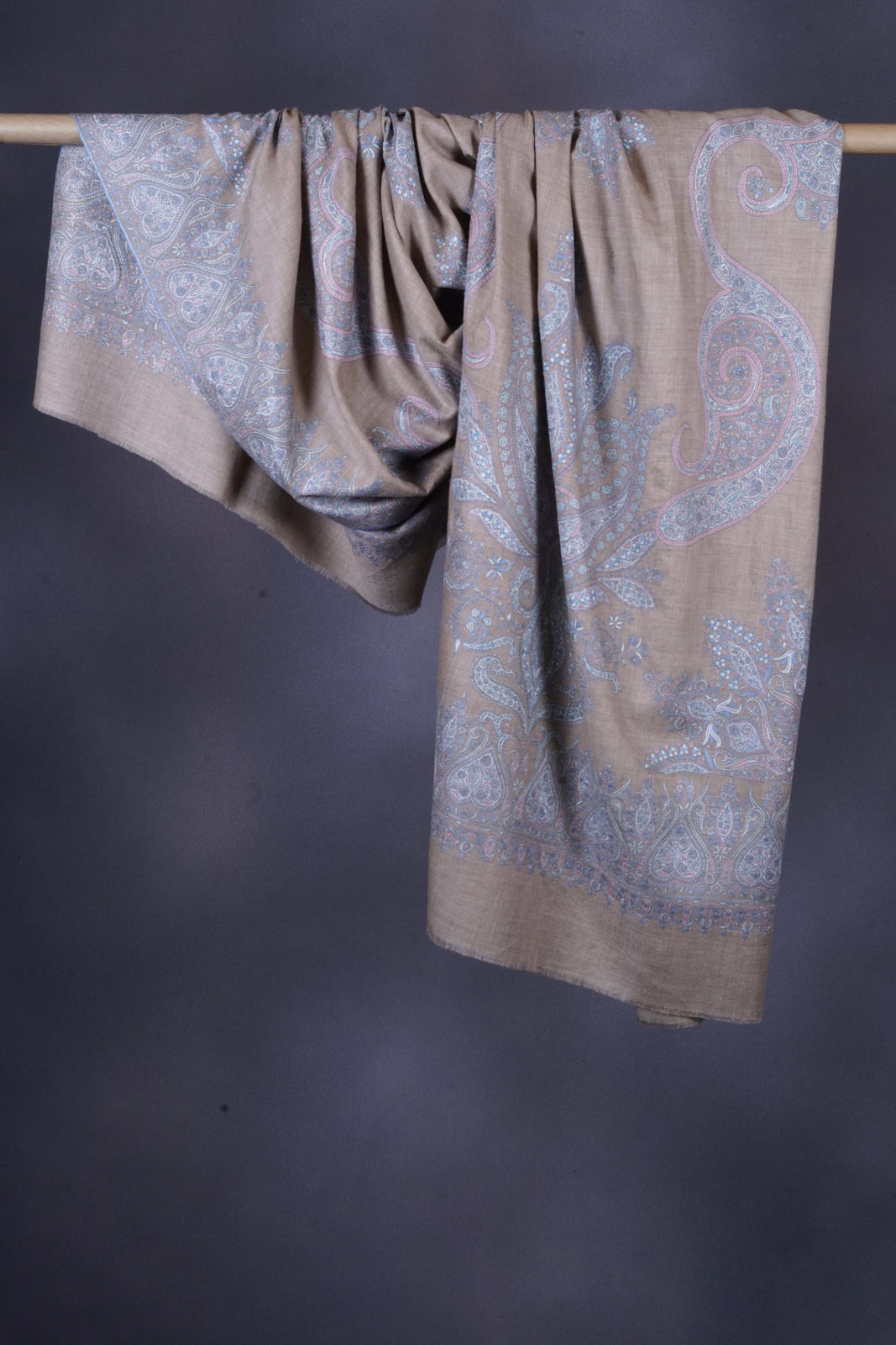 2.5 yard Natural Base Embroidery Pashmina Cashmere Shawl