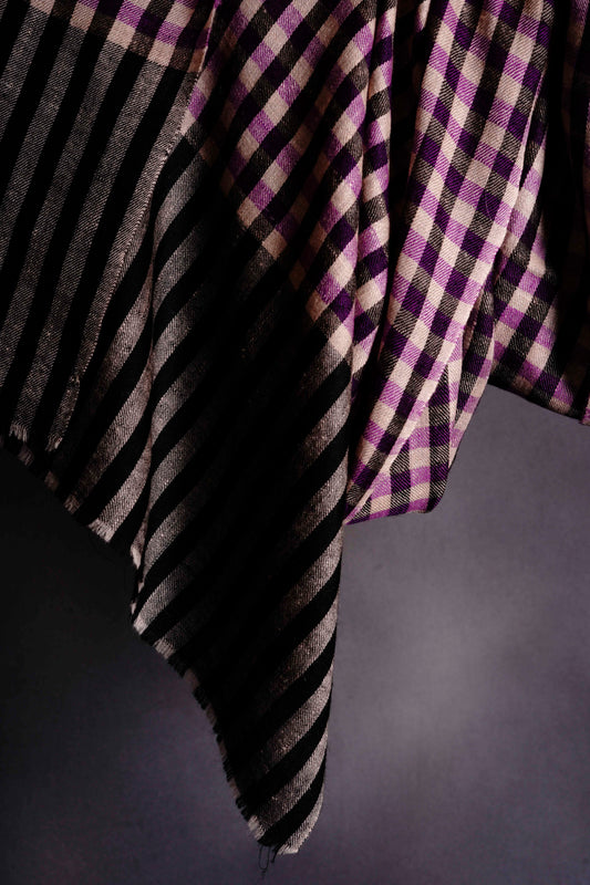 Small Check Purple and black Handwoven Cashmere Pashmina Scarf