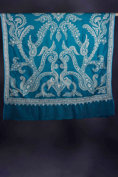 Teal Tilla Embroidery Pashmina Shawl