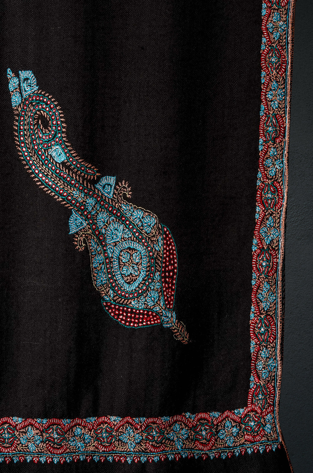 Black Base Sozni Embroidery Pashmina Scarf
