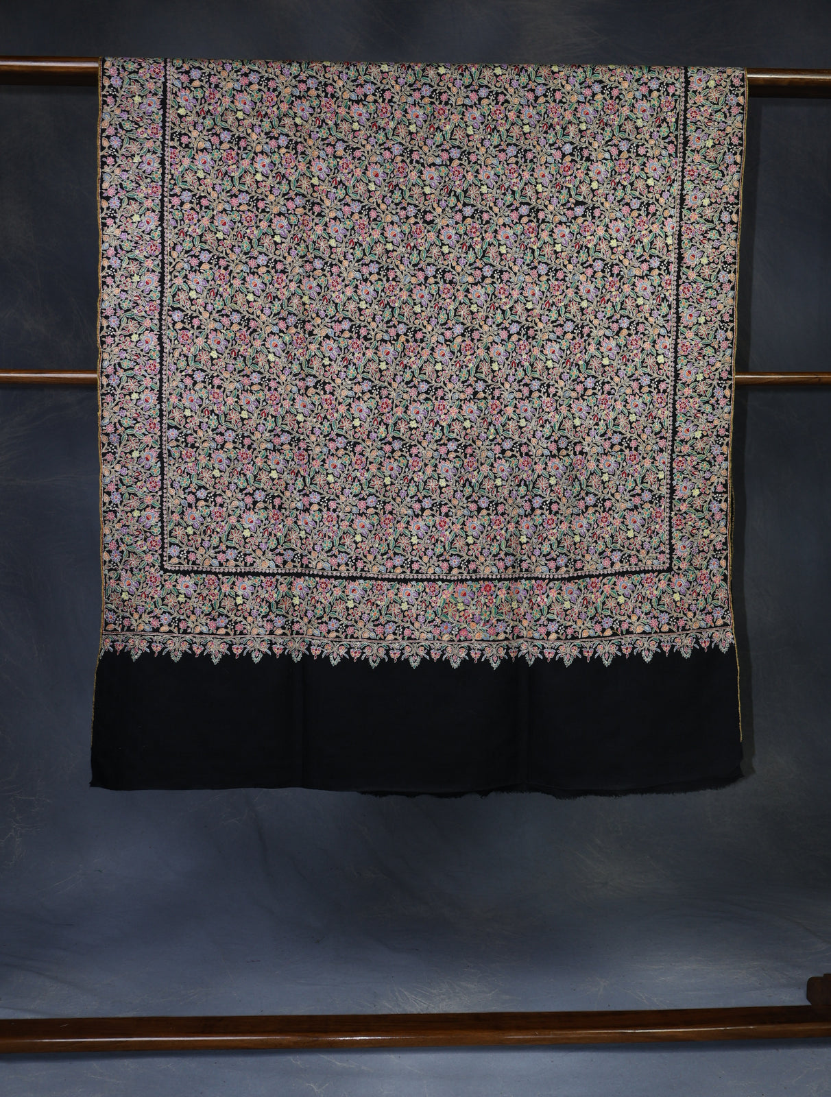 Black Jamawar Embroidery Pashmina Shawl