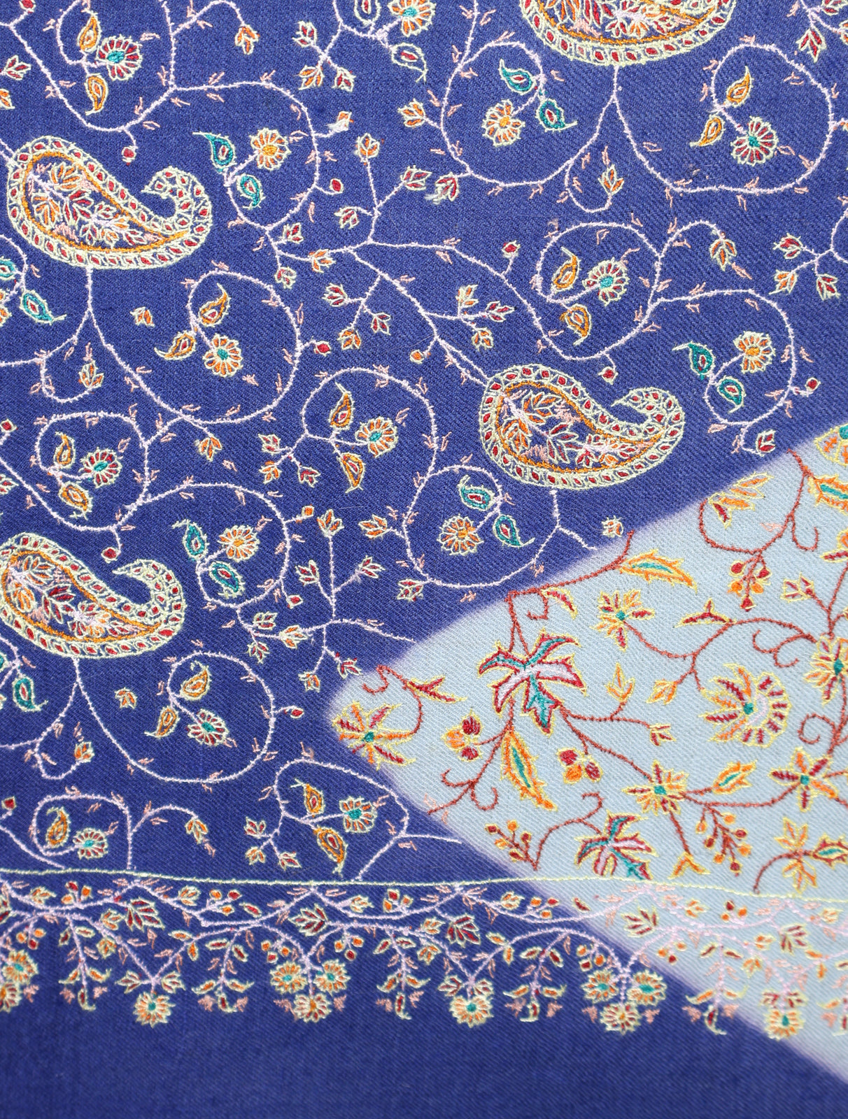 Triple Dye Base Jamawar Embroidery Pashmina Shawl