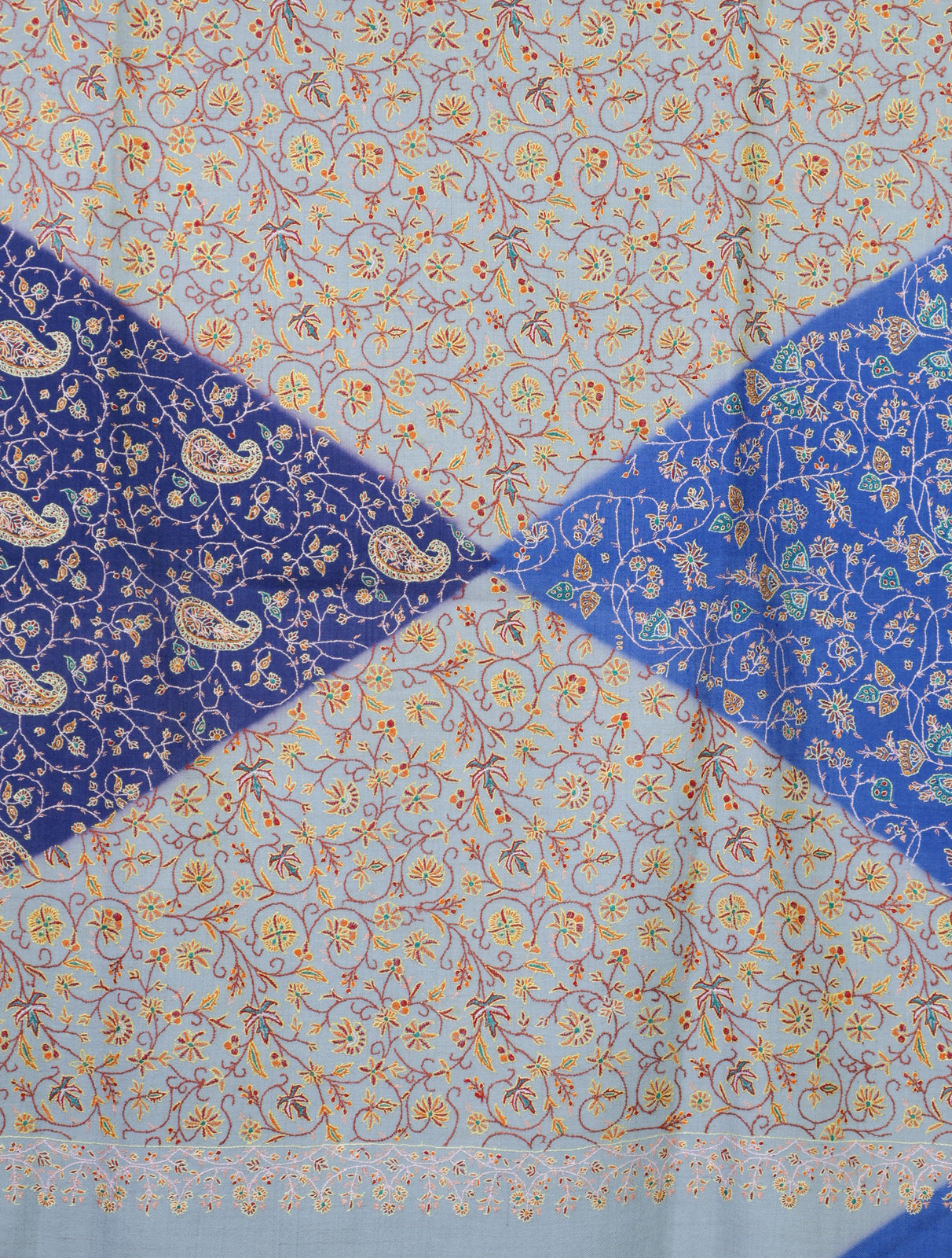 Triple Dye Base Jamawar Embroidery Pashmina Shawl