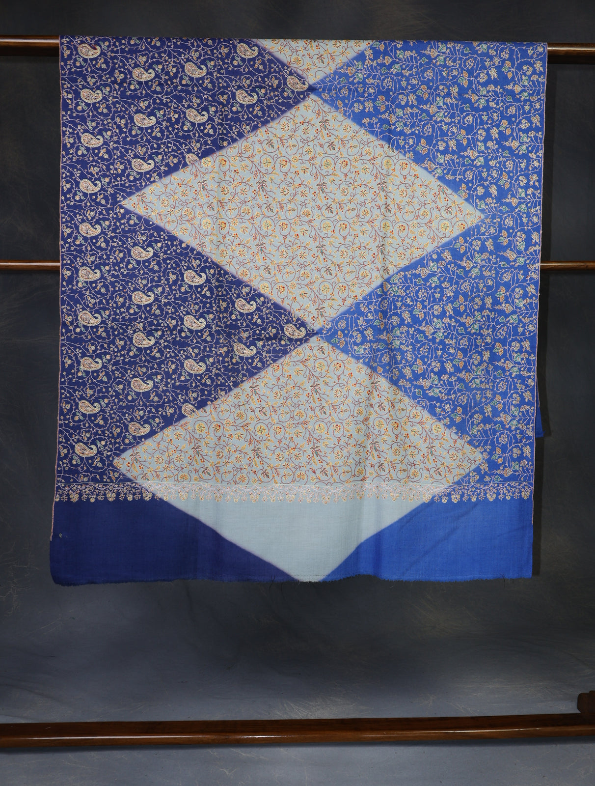 Triple Dye Base Jamawar Embroidery Pashmina Shawl
