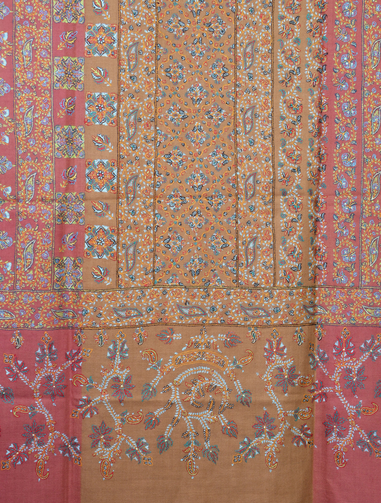 Pink and Mustard Color Jamawar Embroidery Pashmina Shawl
