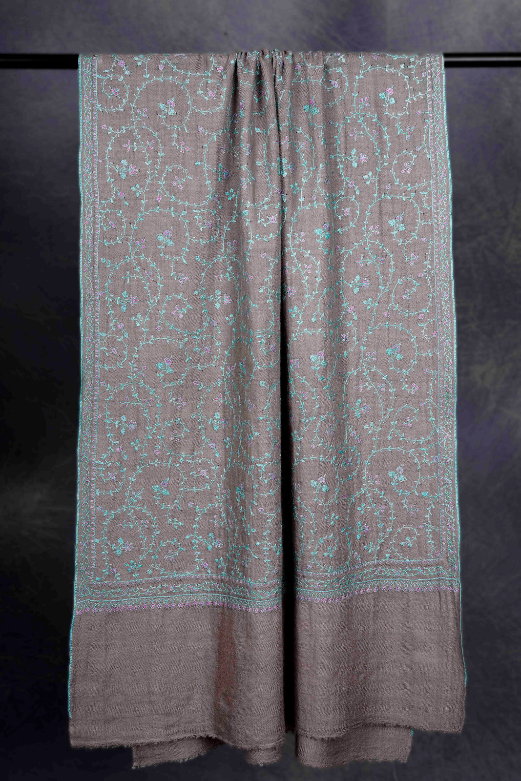 Natural Base With Jali Embroidery Pashmina Cashmere Scarf