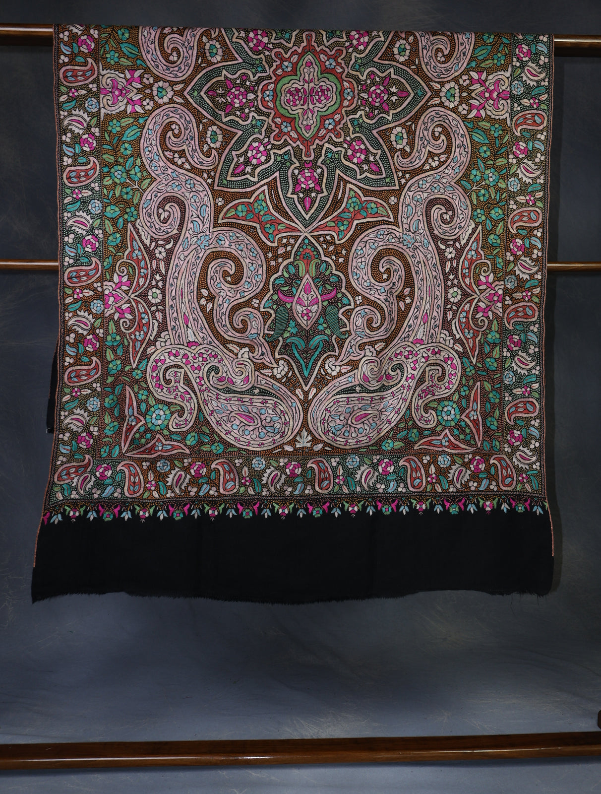 Black Jamawar Embroidery Pashmina Shawl