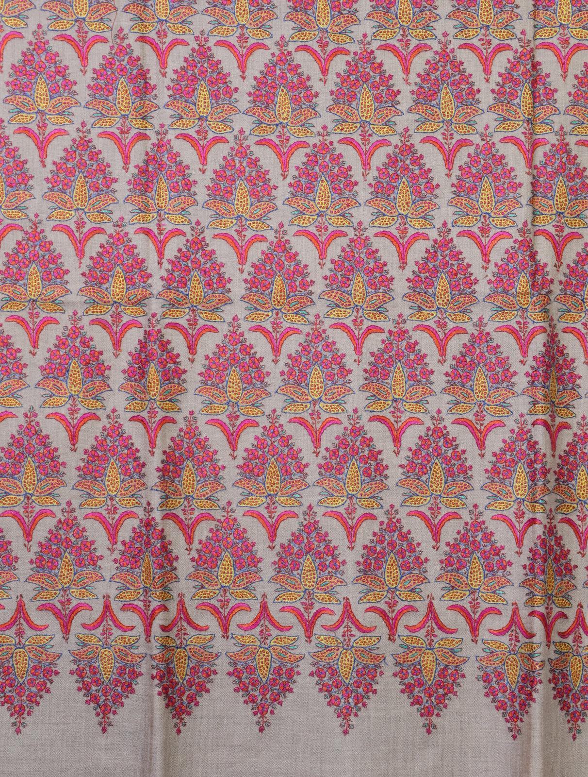 Cream Base Jamawar Pink Embroidery Pashmina Shawl