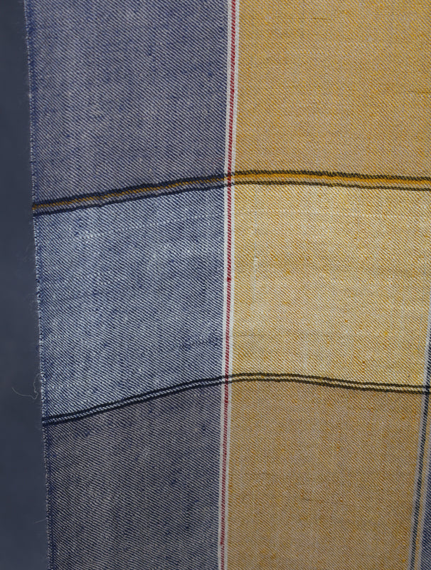 Yellow and Blue Checked handwoven Cashmere Pashmina Shawl