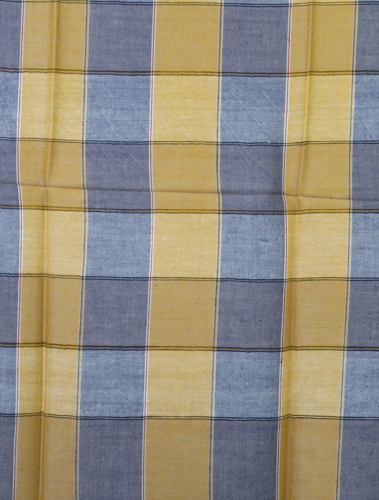 Yellow and Blue Checked handwoven Cashmere Pashmina Shawl