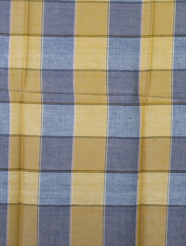 Yellow and Blue Checked handwoven Cashmere Pashmina Shawl