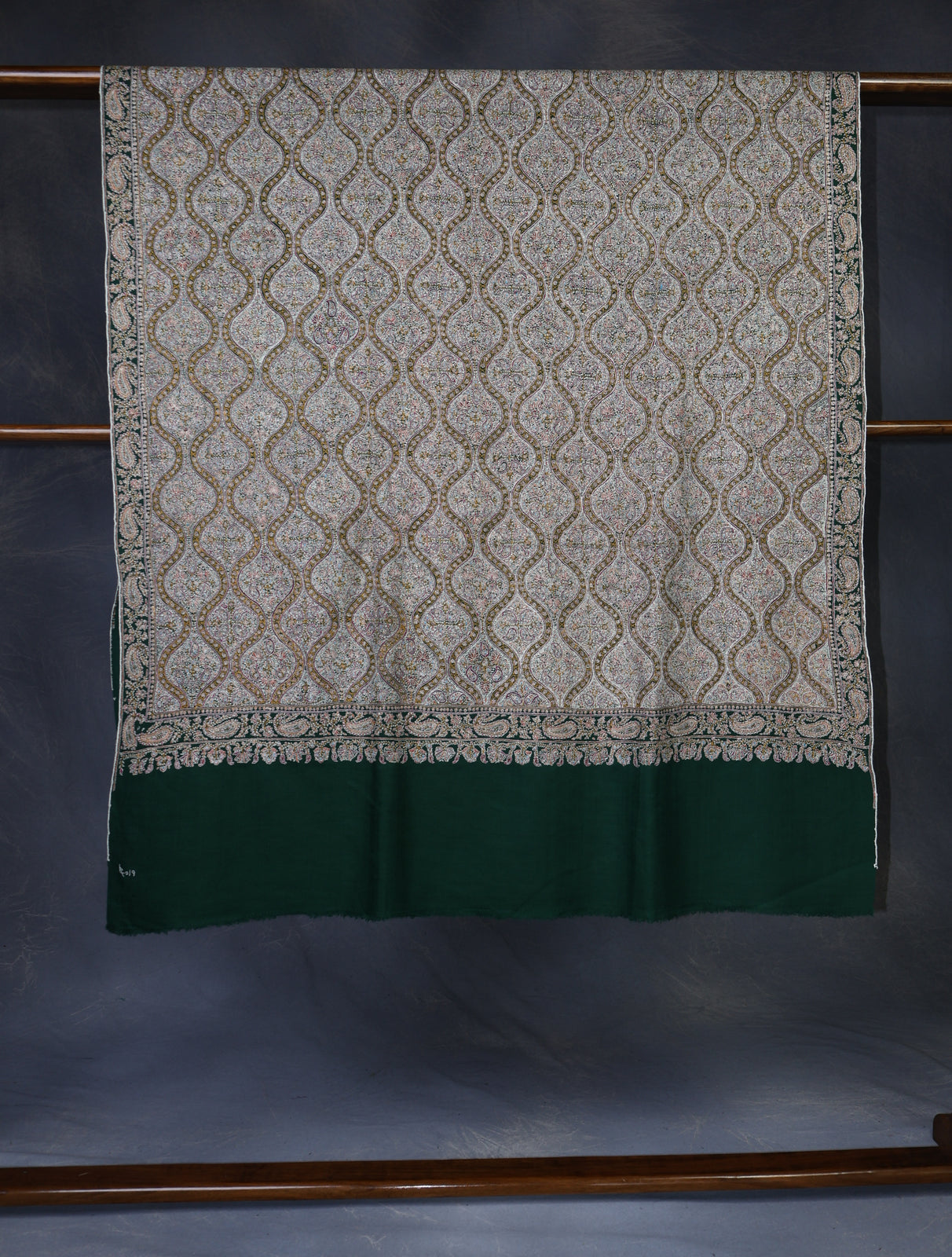 Dark Green Base Jamawar Embroidery Pashmina Shawl