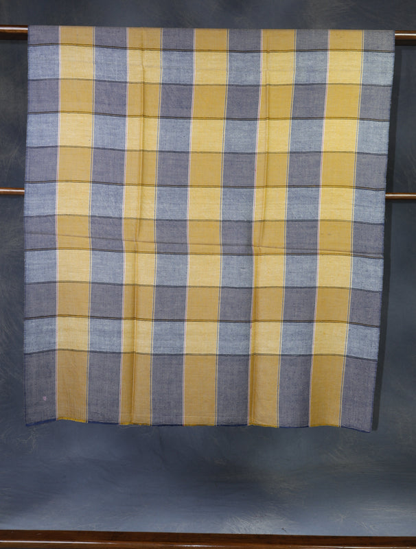 Yellow and Blue Checked handwoven Cashmere Pashmina Shawl