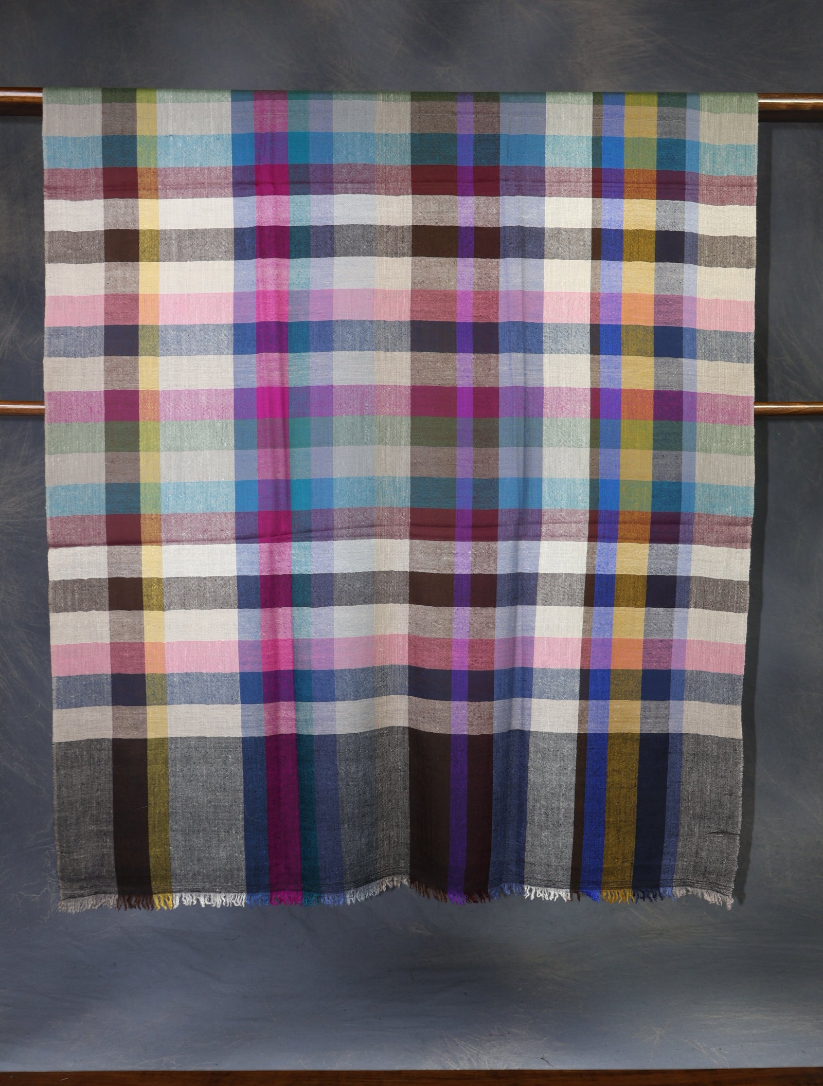 Multi Color With Black Border Checked handwoven Cashmere Pashmina Shawl
