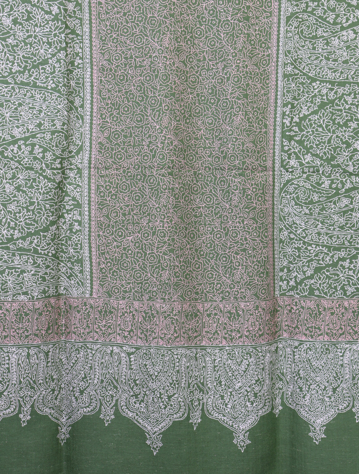 Light Green Base Jamawar Embroidery Pashmina Shawl