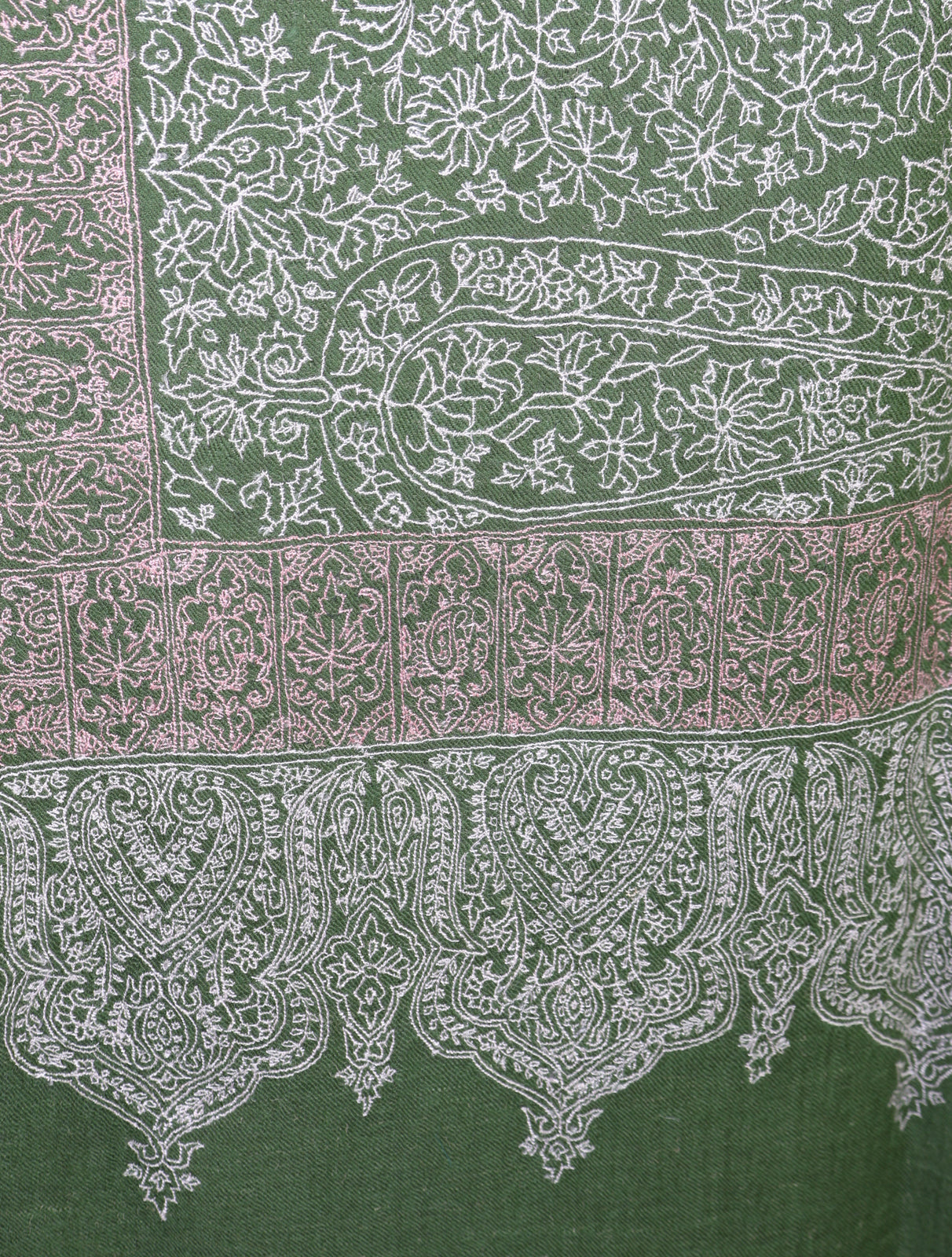 Light Green Base Jamawar Embroidery Pashmina Shawl