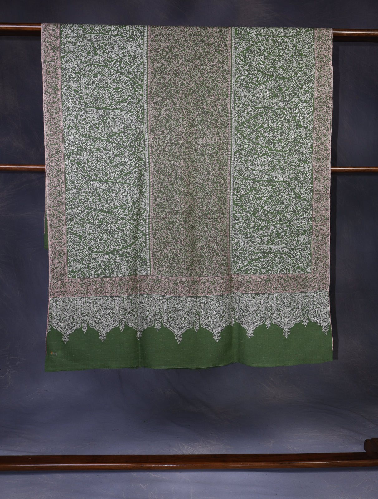 Light Green Base Jamawar Embroidery Pashmina Shawl