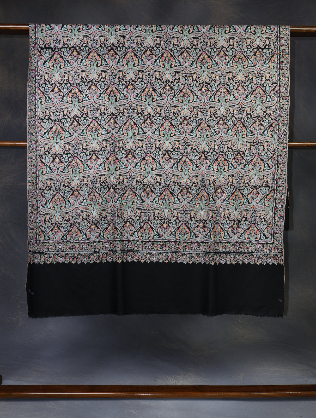 Black Jamawar Embroidery Pashmina Shawl