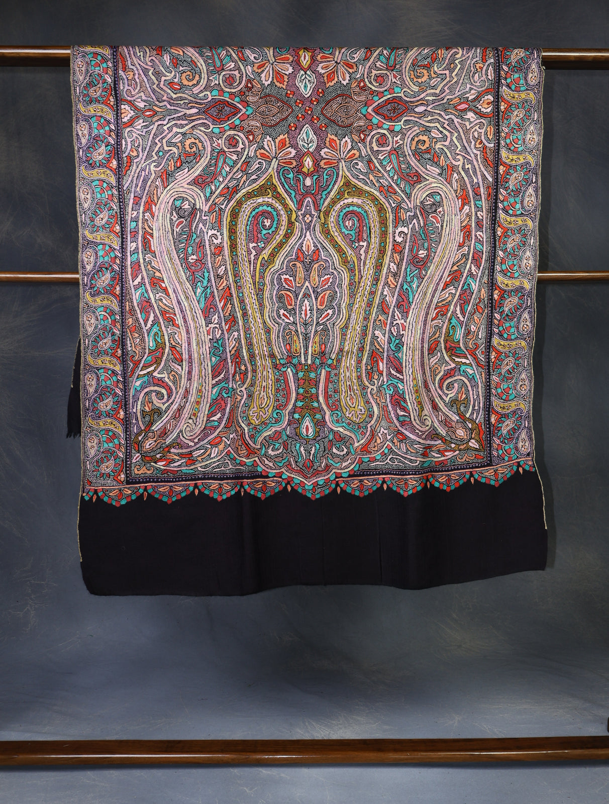 Black Jamawar Embroidery Pashmina Shawl