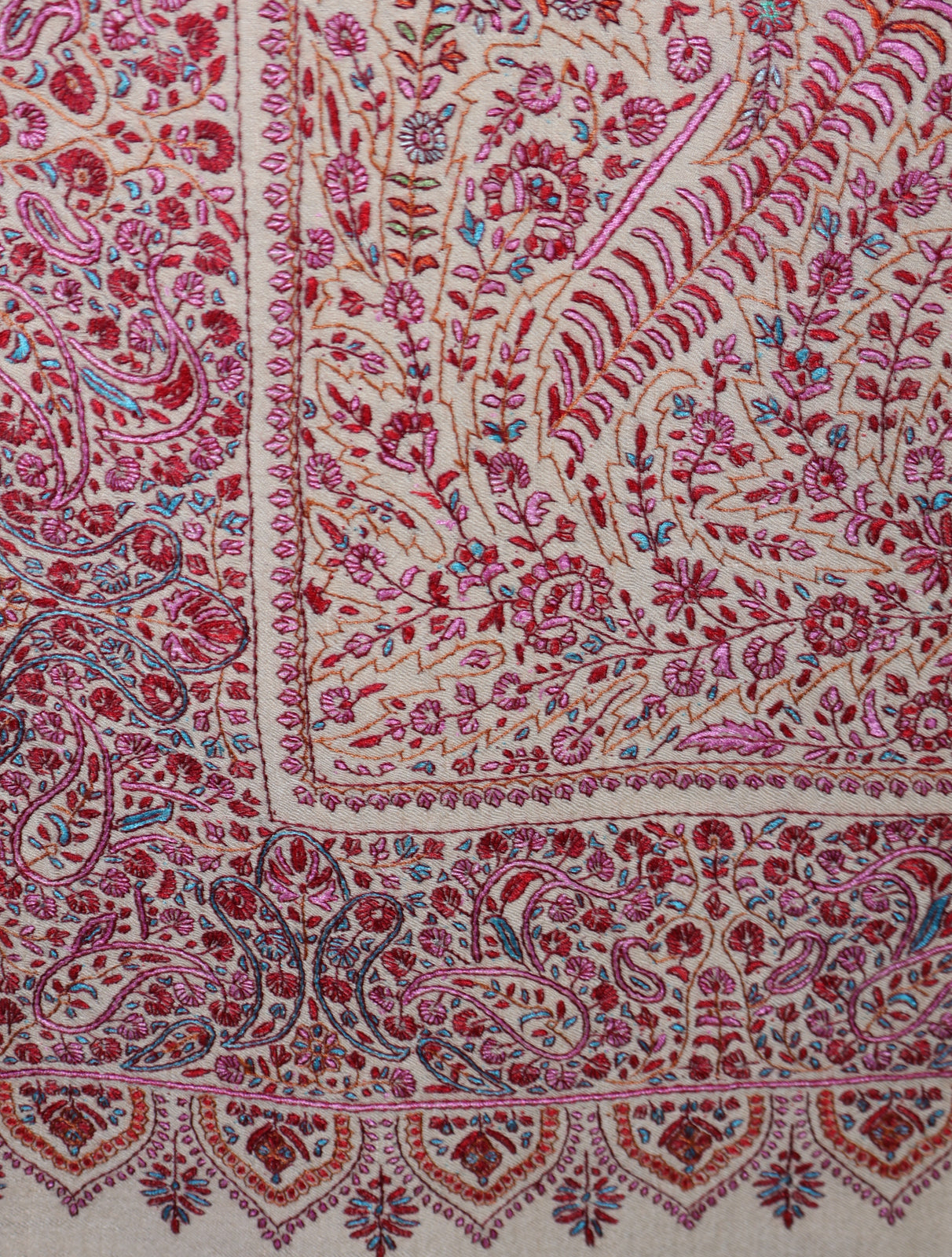 Cream Color Jamawar Embroidery Pashmina Shawl