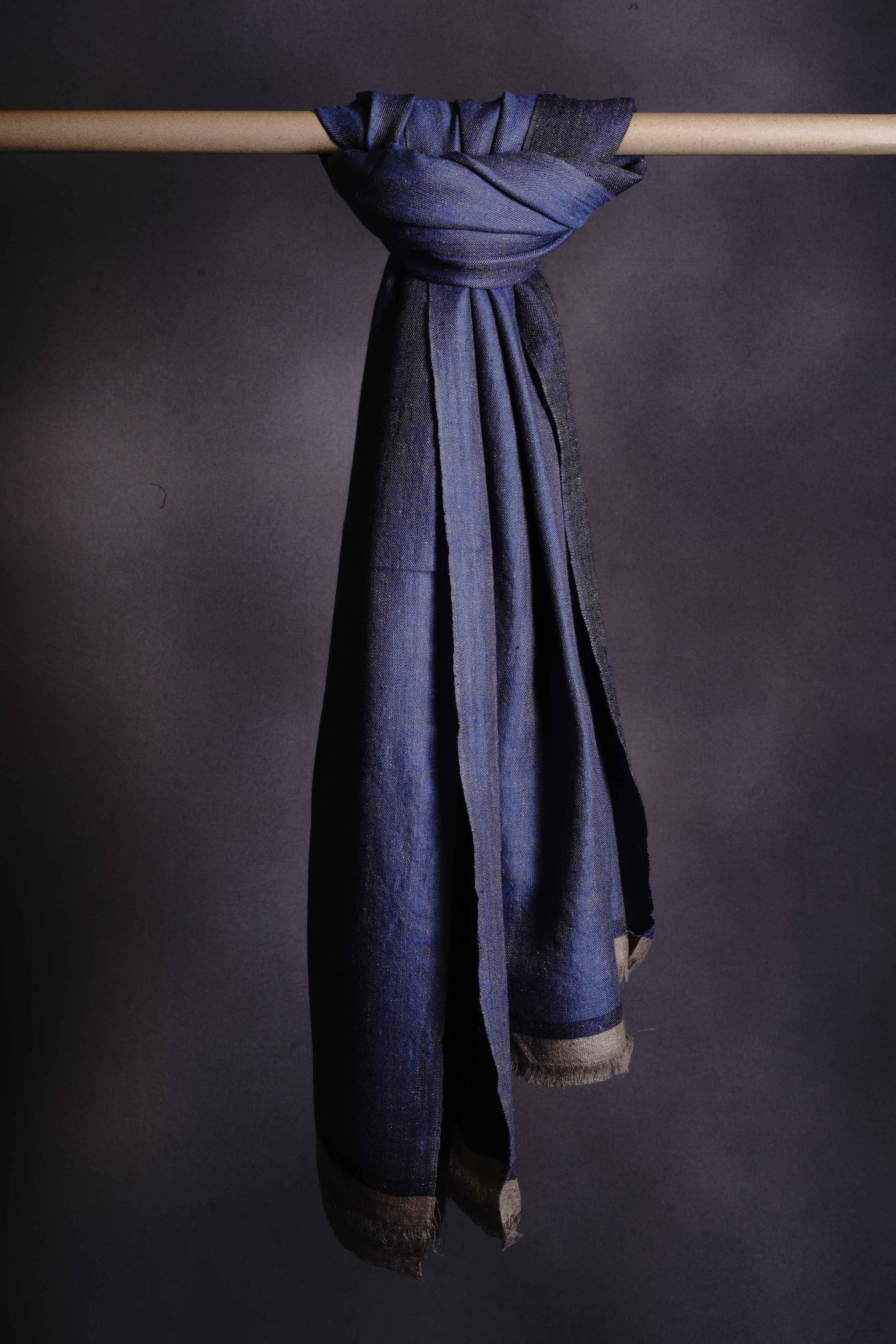 Reversible Navy and Blue Handwoven Cashmere Pashmina Shawl