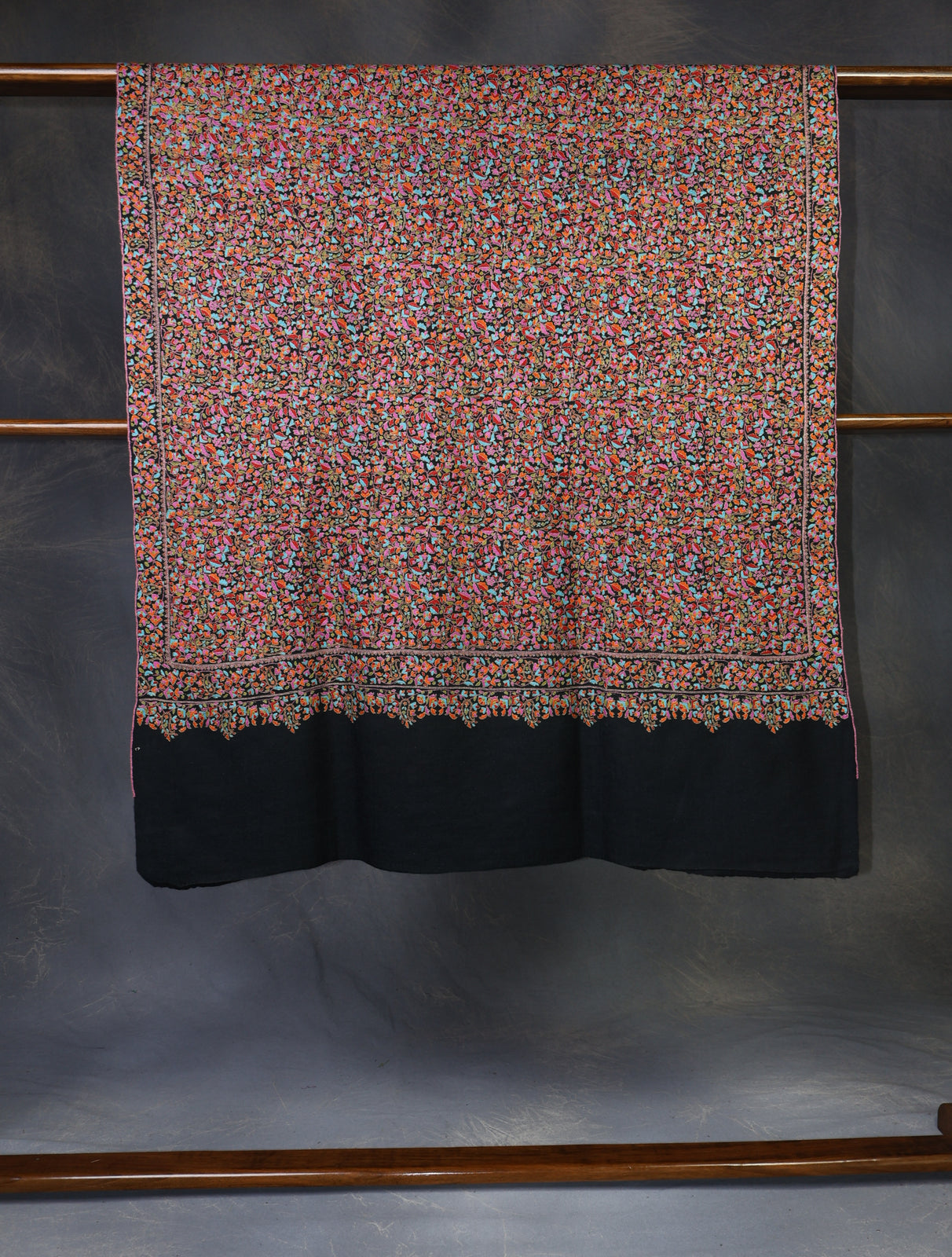Black Jamawar Embroidery Pashmina Shawl