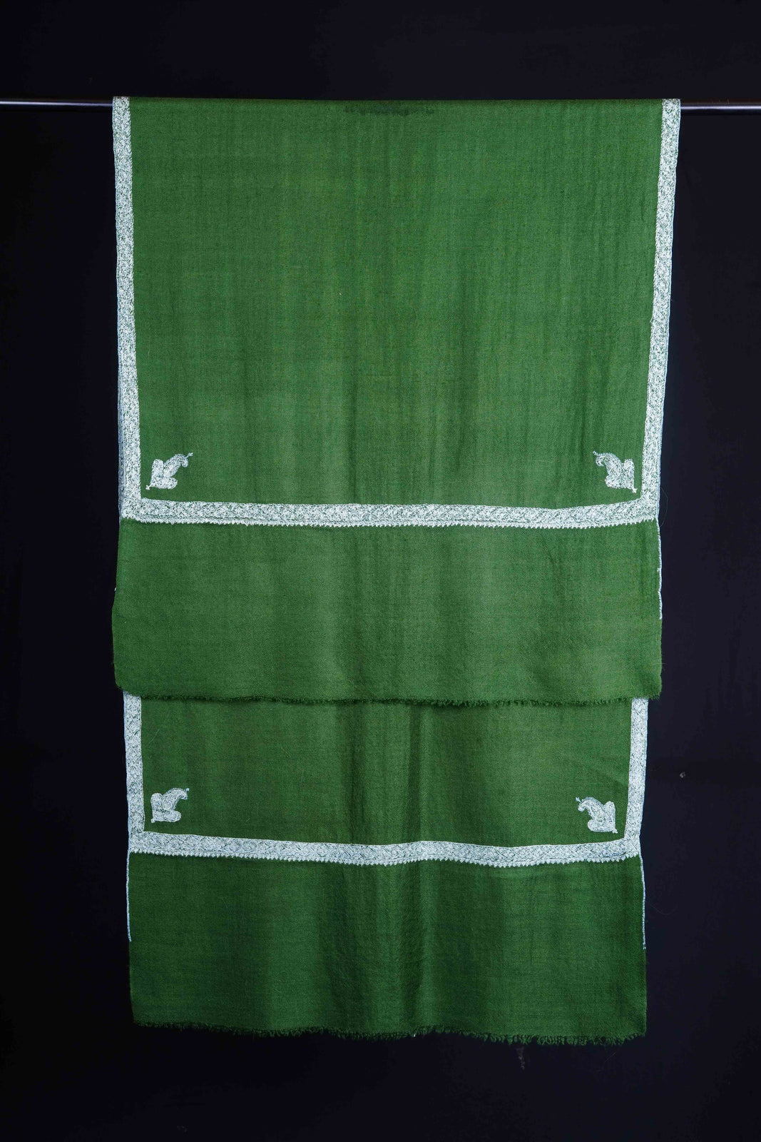 Basil Green Border Embroidery Pashmina Scarf