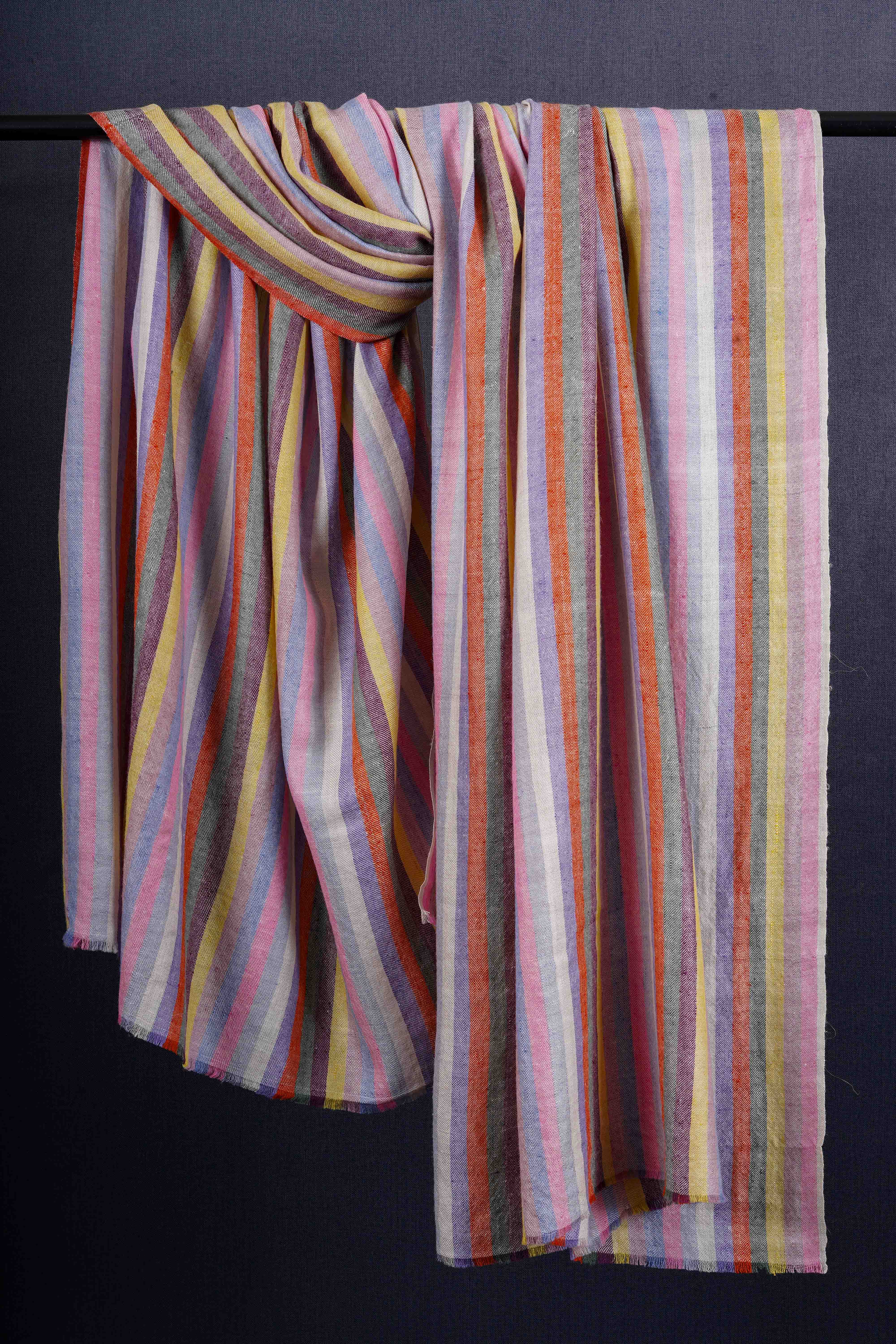Multi Color Striped Handwoven Cashmere Pashmina Shawl