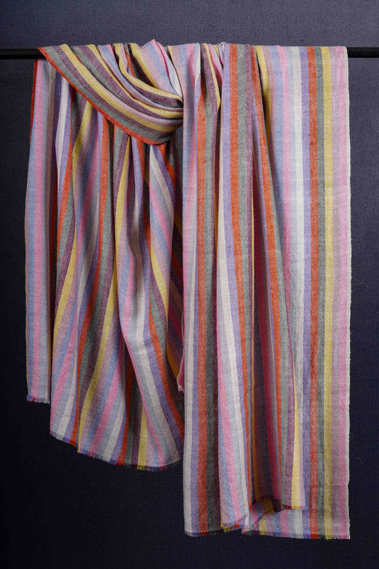 Multi Color Striped Handwoven Cashmere Pashmina Shawl