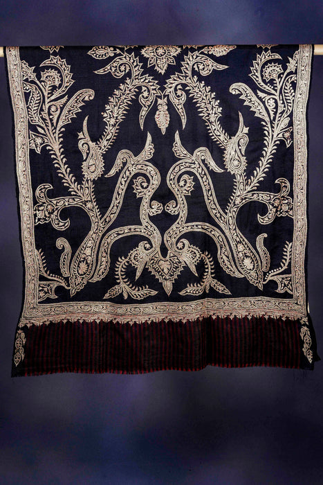 Black Base Gold Tilla Embroidery Pashmina Shawl